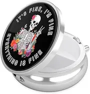 Nipichsha Pill Box, Small Pill Case for Purse & Pocket, Cute Medicine Organizer Travel Pillbox, Portable Pill Container Holder to Hold Vitamins, Medication, Fish Oil & Supplement, Flower Skull