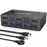 KVM Switch Dual Monitor DisplayPort, 4 USB3.0 for 2 Computers, 2 in 2 Out1292