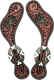 BLACK HOOF Cactus | Floral Tooled| Leather Spur Straps with Copper Spots for Horse Riders | Western Men, Women, Adjustable Single Ply Spur Straps | Equestrian Accessories, Natural Two Tone