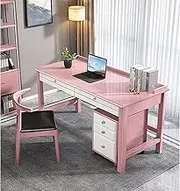 Solid Wood Gaming Desk with Drawer, Home Office, Chinese Modern Writing Desk, Computer Space Saving Workstation (Pink 100x60x80cm)