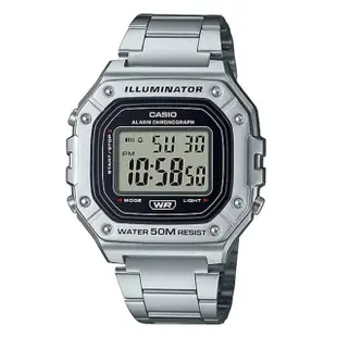 【CASIO 卡西歐】經典方形機能性運動電子錶-銀(W-218HD-1A)