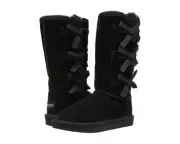 NIB Koolaburra Ugg Victoria Tall Bow Girls Suede Shearling Boots Black 12 1 3 5