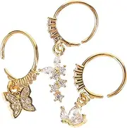 [TEMPNAP] Elegant Butterfly Nose Rings Stainless Steel Studs Rhinestones Piercing Jewelry for Special Occasions