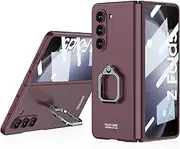 [YBROY] Case for Samsung Galaxy Z Fold5 5G, Ultra-Thin Hard PC + Tempered Glass Protective Film, with Metal Ring, Anti-Scratch, Cover Case for Samsung Galaxy Z Fold5 5G.(Claret)