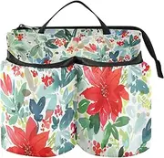 [GuoChe] Briefcase Cup Holder Folding Watercolor Christmas Flower Berries Spruce Travel Drink Carrier Travel Gifts for Airplane Travelers