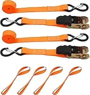 AcbbMNS 2-Pack Retractable Ratchet Straps 1 Inch x 16.4 FT, 1760LB Break Strength, Heavy Duty Secure Cargo Tie Down Strap with Rubber Coated Handle & S-Hook for Motorcycle, Trucks, Kayak