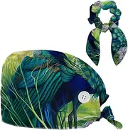 [YTYVAGT] Scrub Caps Women,Scrub Hats Suitable for Women,Vintage Colorful Blue Peacock