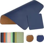 Leather & Wood Mouse Pad Double Sided Stitched Edges Coaster 8x11" Blue