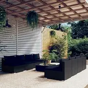 9 Piece Patio Set Poly Rattan, Black Wicker Furniture with Cushions for Outdoor Conversation, Garden, Balcony, Porch - Small Table and Chairs