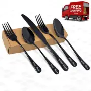 Personalized Name Black Silverware Stainless Steel Cutlery Set Fork Spoon Knife