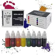 Stamp Joy - Premium Refill Ink for Self Inking Stamps and Stamp Pads, Ink Pads, Teacher Stamps for Classroom, Stamps for Teachers, Water-Based, 8 Color Set