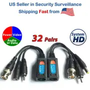 32 Pairs RJ45 To BNC HD Video Balun Adapter Passive Video Power Audio Cat5 Cat6