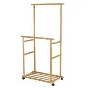 Double-Rail Bamboo Clothes Rack High-Low Hanging Rod Organizer Stand