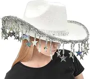 [Generic] Cowboy Hats For Women Western,Cowgirl Hat Western Theme | Headgear With Five-Pointed Star Tassels For Masquerade Accessories