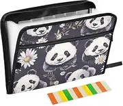 Quteprint 13 Pockets Expanding File Folder with Zipper Closure, Panda Daisy Flowers Accordion File Folder with Sticky Labels, Letter Size A4 Papers Expandable File Document Organizer