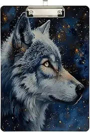 Starry Wolf Blue Night Clipboards, Low Profile Clipboards for Office, A4 Letter Size 12.5 x 9 Inches Silver Clip