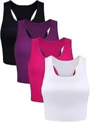 [Boao] 4 Pieces Basic Crop Tank Tops Sleeveless Racerback Crop Sport Top for Women