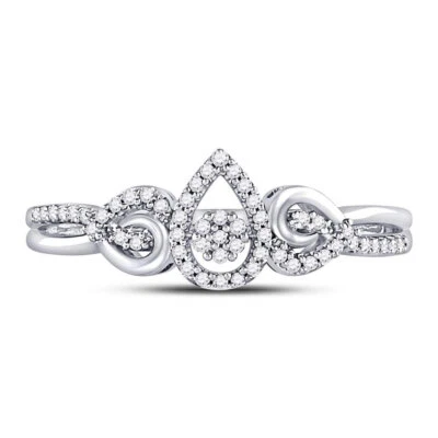 10kt White Gold Womens Round Diamond Teardrop Cluster Curl Ring 1/8 Cttw