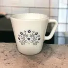 Vintage Pyrex 1410 Blue Flowers 10oz Milk Glass Coffee Cup Mug