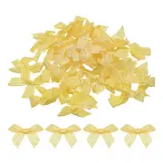 50Pcs Mini Gingham Ribbon Bow Checkered Ribbon Bows Bright Yellow and White
