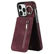 For iPhone 15 Pro Max RFID Blocking Wallet Phone Case Fall Protection Retro PU+TPU Kickstand Cover