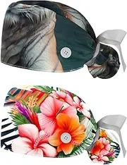 [YTYVAGT] 2-Pc,Nurse Scrub Caps,Scrub Hats with Buttons and Cotton Sweatband,Wildlife Tiger