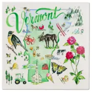State of Vermont Moose Ski Ice Cream Tractor Butterfly 8 In. Ceramic Trivet