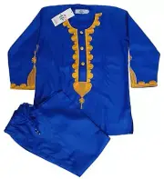HD Kids Unisex African Clothes Embroidery Shirt & Pants Dashiki Outfits Blue 2XL