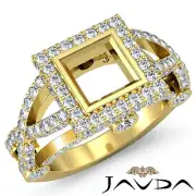 Pave Diamond Engagement Designer Ring Princess Semi Mount 1.4Ct 14k Yellow Gold