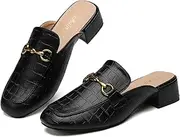[CicoMuin] Metal Buckle Mules Women Square Toe Chunky Heels for Women Heeled Sandals Slip on Shoes Women Loafers