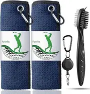 3 Pack Golf Towel Golf Club Cleaner Set |Microfiber Fabric Waffle Pattern Towels |Brush Tool Kit with Club Groove Cleaner(2 Navy Towel+1 Black Brush