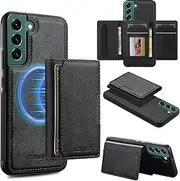 [GoshukunTech] for Samsung Galaxy S22 Plus 5G Wallet Case with Card Holder,for Samsung S22 Plus Magnetic Case[Detachable Card Pocket] Leather Flip Cover[Support Magsafe or Wireless Charging]-Black