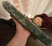 Natural 12" Moss Agate Crystal Tower Large Obelisk Big Crystal Point Gemstone a5