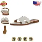 Women's Hadyn Slide Sandals - Chic White Leather with Modern Design, Size 8.5