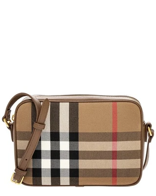Burberry Check Canvas & Leather Shoulder Bag Women's