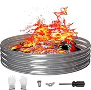PROWORX 60 Inch Outdoor Fire Pit Ring, Round Galvanized Portable Fire Pit for Camping, Metal Steel Bonfire Fire Ring for Outside, Backyard