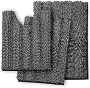 Clara Clark Bathroom Rugs, Chenille Bath Rugs, Ultra Soft Plush Shaggy Bath Mats for Bathroom, Machine Washable Non Slip Backing Rubber Bath Mats, 3 Piece Set Grey
