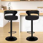 ALFORDSON Set of 2 Bar Stool Adjustable Kitchen Stool Ramiro Swivel Counter Dining Chair in 61-82cm Seat Height with Anti-Slip Floor Protector for Home Dining Room Cafe Shops Bars (Fabric All Black)