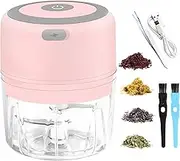 VRUPINZE Electric Herb Grinder - 3.5 Inch Large Grinder for Grinding Dry Fresh Herbs and Spices with Clear Chamber, Portable USB Charge, Including Clean Brush and Tweezers, Gift Box, Pink