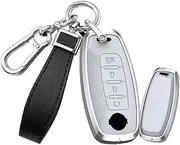 TECART 4-button Leather Key Fob Cover Fit for Nissan X-trail 2023 Intelligent Car Key Case Metal Key Holder Car Accessories