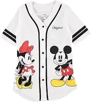 [Disney] Ladies Mickey Mouse Fashion Shirt - Mickey & Minnie Mouse Baseball Jersey Mickey Mouse Button Down Baseball Jersey