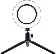 160MM LED Ring Light Fill Light Photography LED Selfie Light Dimmable Camera Phone Lamp with Table Tripods USB Powered for Live Stream/Makeup Black 16cm
