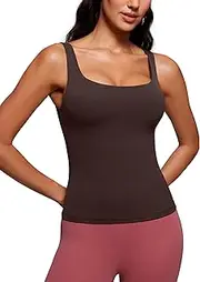 [CRZ YOGA] Butterluxe Workout Tank Tops for Women U Neck Padded Crop Tops Athletic Camisole Tops with Built in Bra