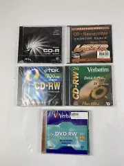 Blank Media CD-R,CD-RW, DVD-RW Verbatim, TDK, Pyrod, Laser, 5 Discs New & Sealed