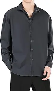 [DGHM-JLMY] Men's Stretch Plain Lapel Dress Shirt Lightweight Long Sleeve Polo Shirt Casual Versatile Fishing Shirt