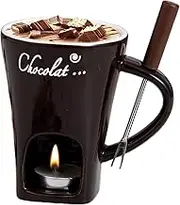 Butter Heating FondueFork - Ceramic Melting Cup Hot Pot Fondue Mug - Butter Warmer Heating Tea Light Melting Pot for Candy & Caramel