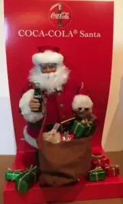 STEIFF COCA COLA SANTA WITH MINIATURE MOHAIR BEAR AND "GIFTS" EAN 670350