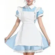 Women's Ladies Blue Alice In Wonderland Costume Halloween Christmas Cosplay Costume Maid Dress Fairytale Dress Up With Black Bowknot Headwear - JA ...