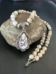 Wild Horse Turquoise Pendant Sterling Silver Beads Howlite Necklace 18030