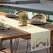 Ramadan Mubarak Table Runner Table Decorations - Frelisiy White and Gold Moon Eid Ramadan Mubarak Happy Ramadan Mubarak 2024 Party Supplies Decorations, Size 13.8x71 inches